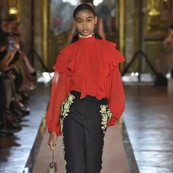 Giambattista Valli x H&M 100% Silk Red Chiffon Blouse (Size: US